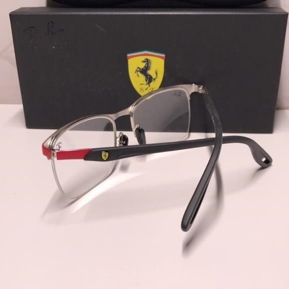 New Authentic Ray-Ban Ferrari RX8416M Eyeglasses – Matte Red on Silver, - Picture 2 of 12